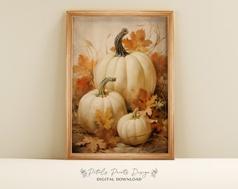 Pumpkin Still Life Painting: Rustic Autumn Wall Art (Digital Download)