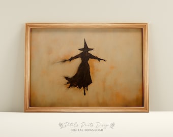 Stampa vintage di Halloween con strega: decorazione rustica da strega (download digitale)