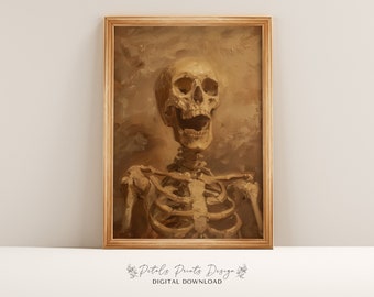 Vintage Halloween Skeleton Painting: Rustic Spooky Wall Art (Digital Download)