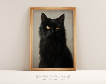 Vintage Halloween Cat Painting: Rustic Spooky Decor (Digital Download)