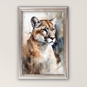 Mountain Lion Printable Wall Art, Printable Cougar Art, Mountain Lion Watercolor Art, Watercolor Cougar Instant Download Art, Mountain Lion