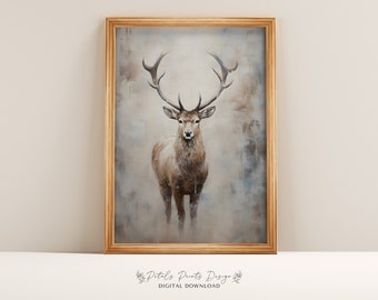 Christmas Wall Decor Printable Rudolph Still Life Painting, Rustic Christmas Art, Printable Xmas Decor-Print, Vintage Xmas Holiday Art Print