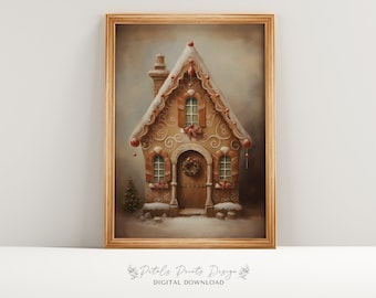 Gingerbread House Christmas Art: Vintage Holiday Print (Digital Download)