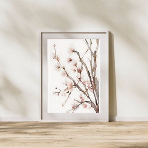 Botanical Cherry Blossom Watercolor Wall Art, Printable Cherry Blossom Art, Instant Download, Botanical Art Print, Watercolor Art Print