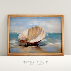 Vintage Beach Print, Abstract Coastal Painting, Trendy Wall Art, Retro Coastal Printable Wall Art, Blue Apartment Decor