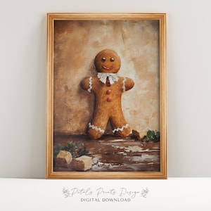 Christmas Wall Decor Printable Ginger Bread Still Life Painting, Rustic Christmas Art, Printable Xmas Decor-Print, Vintage Xmas Holiday Art