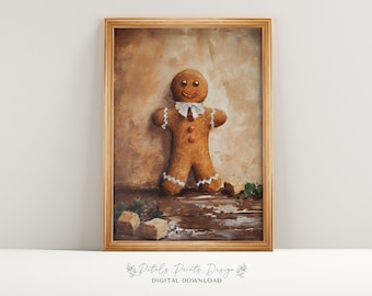 Pepparkaksgubbens julkonst: Vintage julstilleben (digital nedladdning)