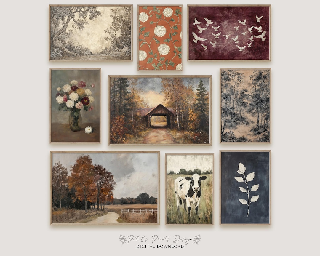 Moody Farmhouse Gallery Wall Art Set - Vintage Moody Farm Decor ...