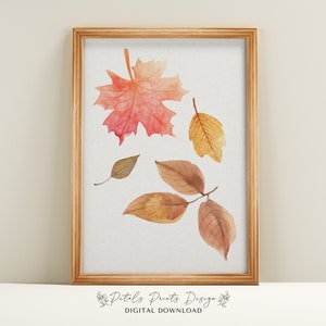 Watercolor Falling Leaves Print: Rustic Autumn Wall Art (Digital Download)