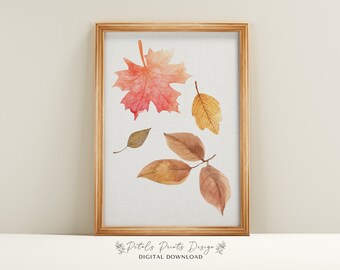 Watercolor Falling Leaves Print: Rustic Autumn Wall Art (Digital Download)