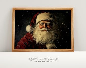 Vintage jultomtemålning: Rustikt julkonsttryck (digital nedladdning)