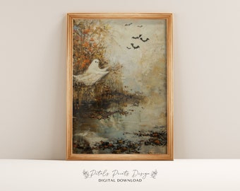Vintage Halloween Ghost Art Print: Spooky Autumn Decor (Digital Download)