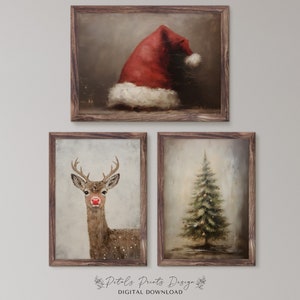 Gallery Wall Prints SET Christmas Printable Art Gallery Wall Rustic Xmas Collage Wall Art Vintage Christmas Style Art Set of 3 Xmas Prints