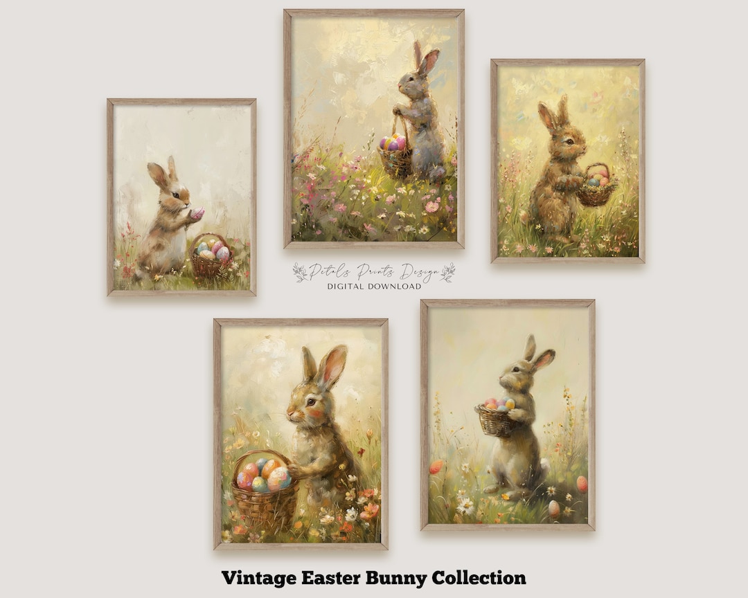Vintage Gallery Wall Set Easter Bunnies Downloadable Spring Wall Art