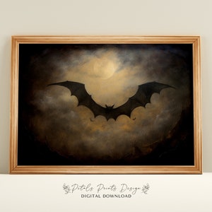 Halloween Wall Art Printable Halloween Rustic Halloween Decor Bat Halloween Painting Vintage Bat Painting Vintage Style Halloween Print