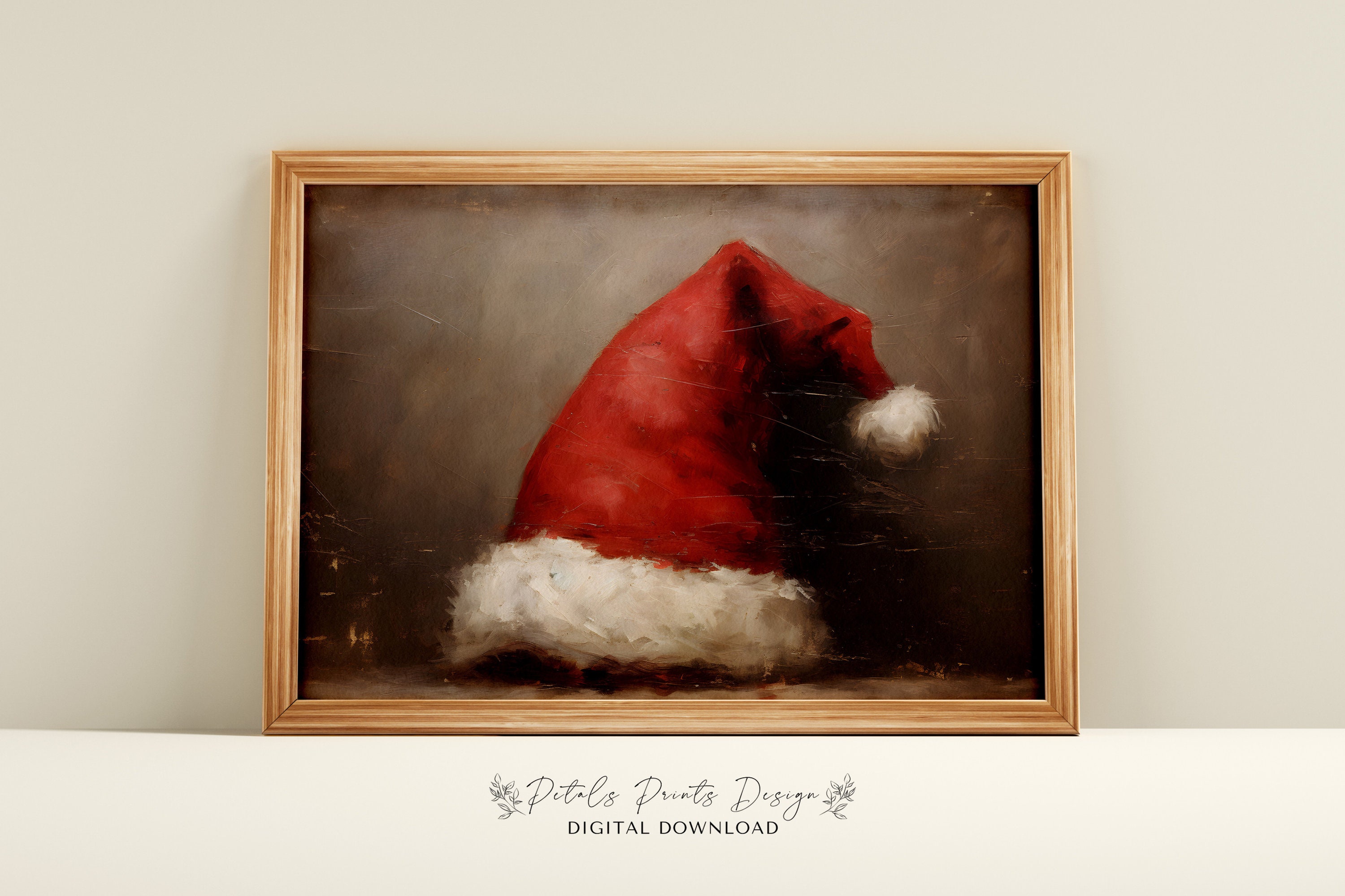 Vintage Santa Hat Still Life Painting: Rustic Christmas Art (Digital Download)