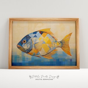 Vintage Beach Print, Abstract Coastal Painting, Trendy Wall Art, Retro Coastal Printable Wall Art, Blue Apartment Decor