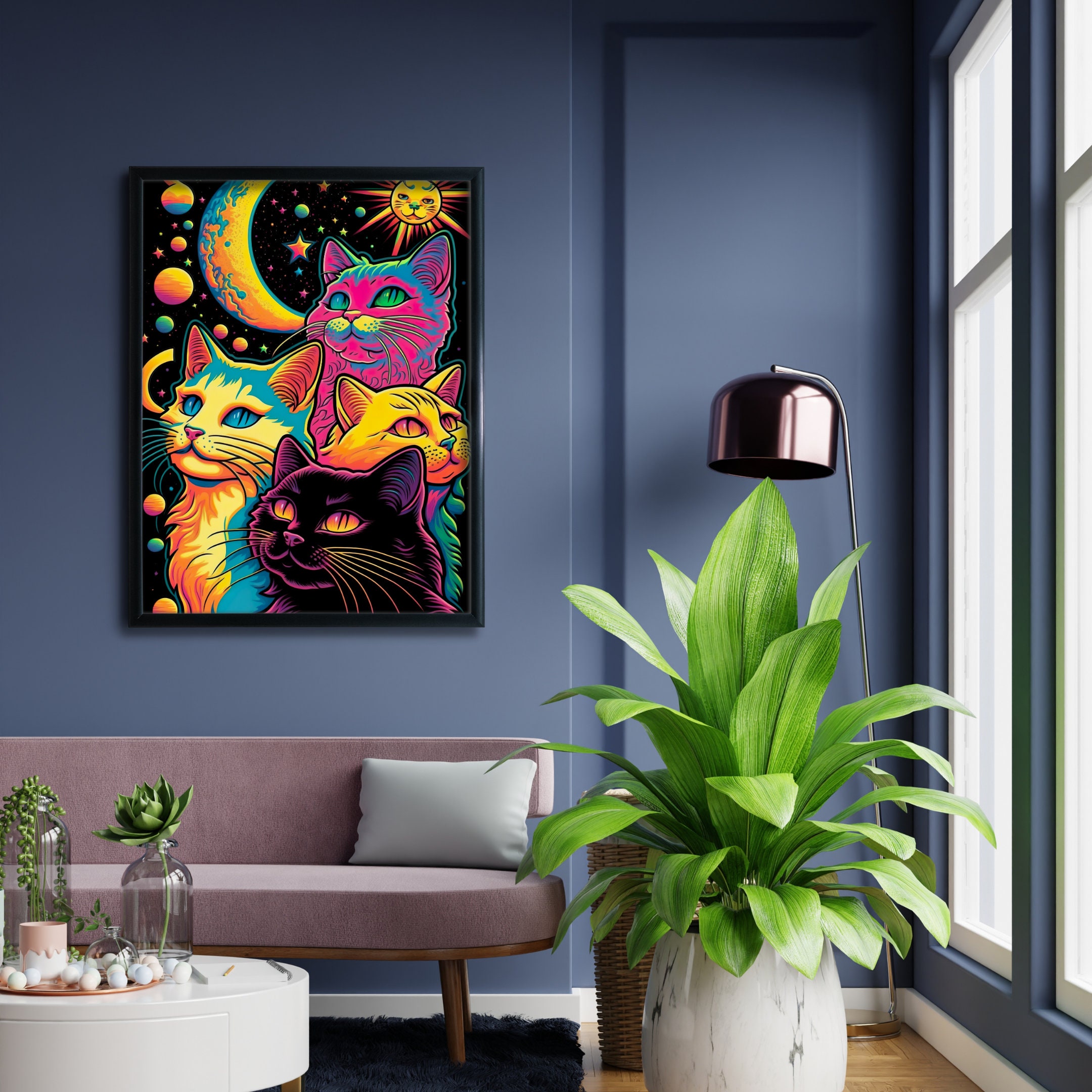 Psychedelic Space Cat Wall Art Printable Wall Art Etsy.de