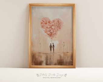Impresión de acuarela con corazón para San Valentín: Arte romántico de pareja (descarga digital)
