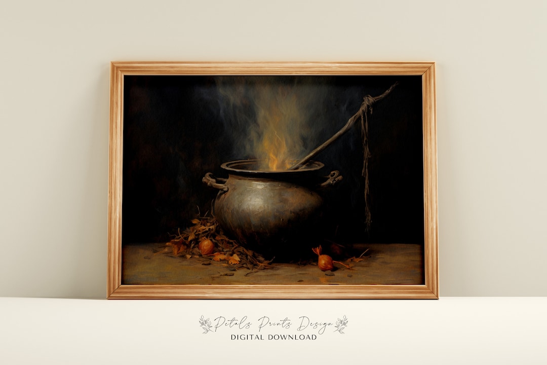 Vintage Witch Cauldron Halloween Print: Rustic Witchy Decor (digital ...