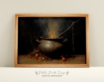 Vintage Witch Cauldron Halloween Print: Rustic Witchy Decor (Digital Download)