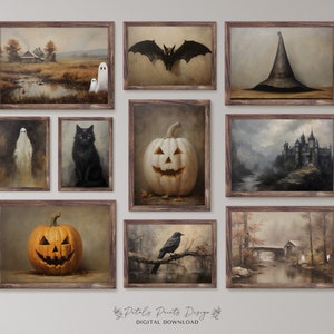 Gallery Wall Prints SET Halloween Printable Art Gallery Wall Halloween Collage Wall Art Vintage Halloween Style Art Set of 10 Pumpkin Decor