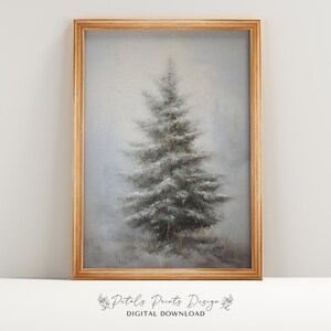 Christmas Wall Decor Printable PineTree Decor Painting, Rustic Christmas Art, Printable Xmas Decor-Print, Vintage Xmas Holiday Art Print