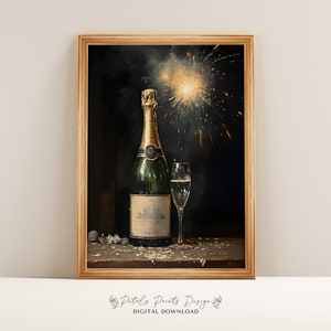New Year&#39;s Eve Champagne Art Print: Festive 2024 Decor (Digital Download)