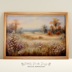 Vintage Autumn Landscape Painting: Rustic Farmhouse Fall Decor (Digital Print)