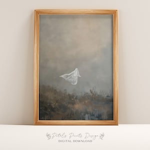 Ghosts Art Print, Halloween Art Print, Halloween Decor, Cute Ghosts in Field, Spooky Vintage Halloween, Printable Wall Art, Digital Download