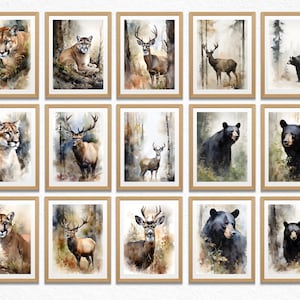 Forest Animal Watercolor Prints: Rustic Wildlife Art (Digital Download)