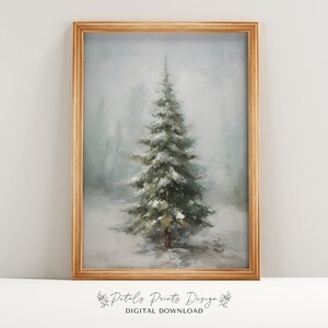 Christmas Wall Decor Printable PineTree Decor Painting, Rustic Christmas Art, Printable Xmas Decor-Print, Vintage Xmas Holiday Art Print