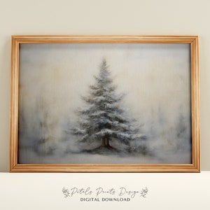 Christmas Wall Decor Printable PineTree Decor Painting, Rustic Christmas Art, Printable Xmas Decor-Print, Vintage Xmas Holiday Art Print