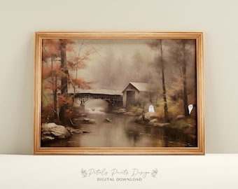Vintage Halloween Ghosts Art Print: Spooky Autumn Landscape (Digital Download)