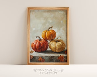 Pumpkin Still Life Painting: Rustic Autumn Wall Art (Digital Download)