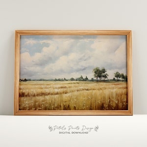 Neutral Country Printable Vintage Wall Art, Neutral Field Landscape Prints, Countryside Painting, Rustic Farmhouse Decor Art Print 2024