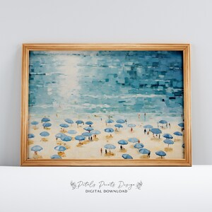 Vintage Beach Print, Abstract Coastal Painting, Trendy Wall Art, Retro Coastal Printable Wall Art, Blue Apartment Decor