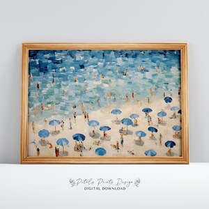 Vintage Beach Print, Abstract Coastal Painting, Trendy Wall Art, Retro Coastal Printable Wall Art, Blue Apartment Decor