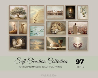 Soft Christian Wall Art Bundle - Bible Scenes Oil Painting Prints - Instant Download Faith Decor
