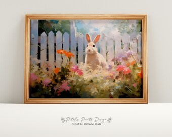 Vintage Bunny & Wildflower Painting: Spring Easter Art (Digital Download)