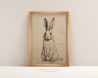 Vintage Rabbit Print: Rustic Spring Wall Art (Digital Download)