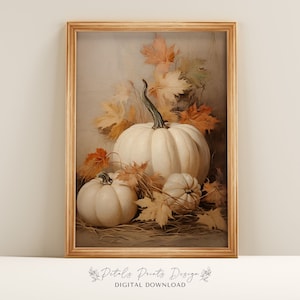 Fall Wall Decor Printable Pumpkin Still Life Painting, Rustic Fall Art, Vintage Autumn Wall Print, Halloween Autumn Decor Thanksgiving Print