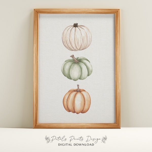 Pumpkin Print Fall Decor, Pumpkin Printable Wall Art, Pumpkin Watercolour Painting, Fall wall art, Rustic fall Print, Fall Farmhouse Art