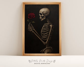 Vintage Halloween Skeleton Print: Rustic Spooky Wall Art (Digital Download)