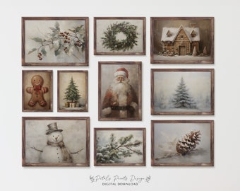 Gallery Wall Prints SET Christmas Printable Art Gallery Wall Rustic Xmas Collage Wall Art Vintage Christmas Style Art Set of 10 Xmas Prints