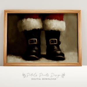 May include: A close-up of a pair of black boots with red and white trim. The boots are worn and have a vintage look. The boots are set against a brown background.
