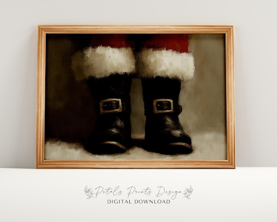 Vintage Santa Boots Painting: Rustic Christmas Art Print (Digital Download)