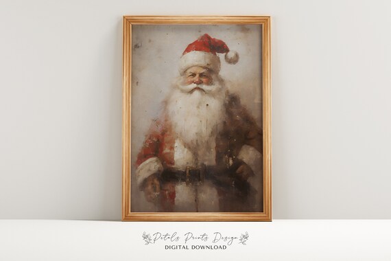 Vintage Santa Still Life Painting: Rustic Christmas Art (Digital Download)
