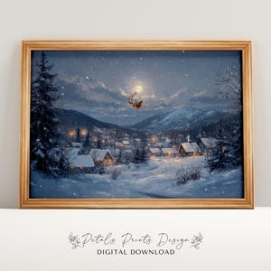 Christmas Wall Decor Printable Christmas Village Painting, Rustic Christmas Art, Printable Xmas Decor-Print, Vintage Xmas Holiday Art Print