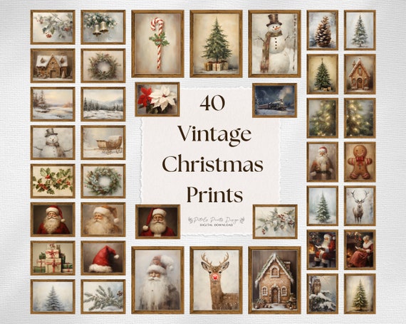 Vintage Christmas Prints Set: Rustic Holiday Gallery Wall (Digital Download)